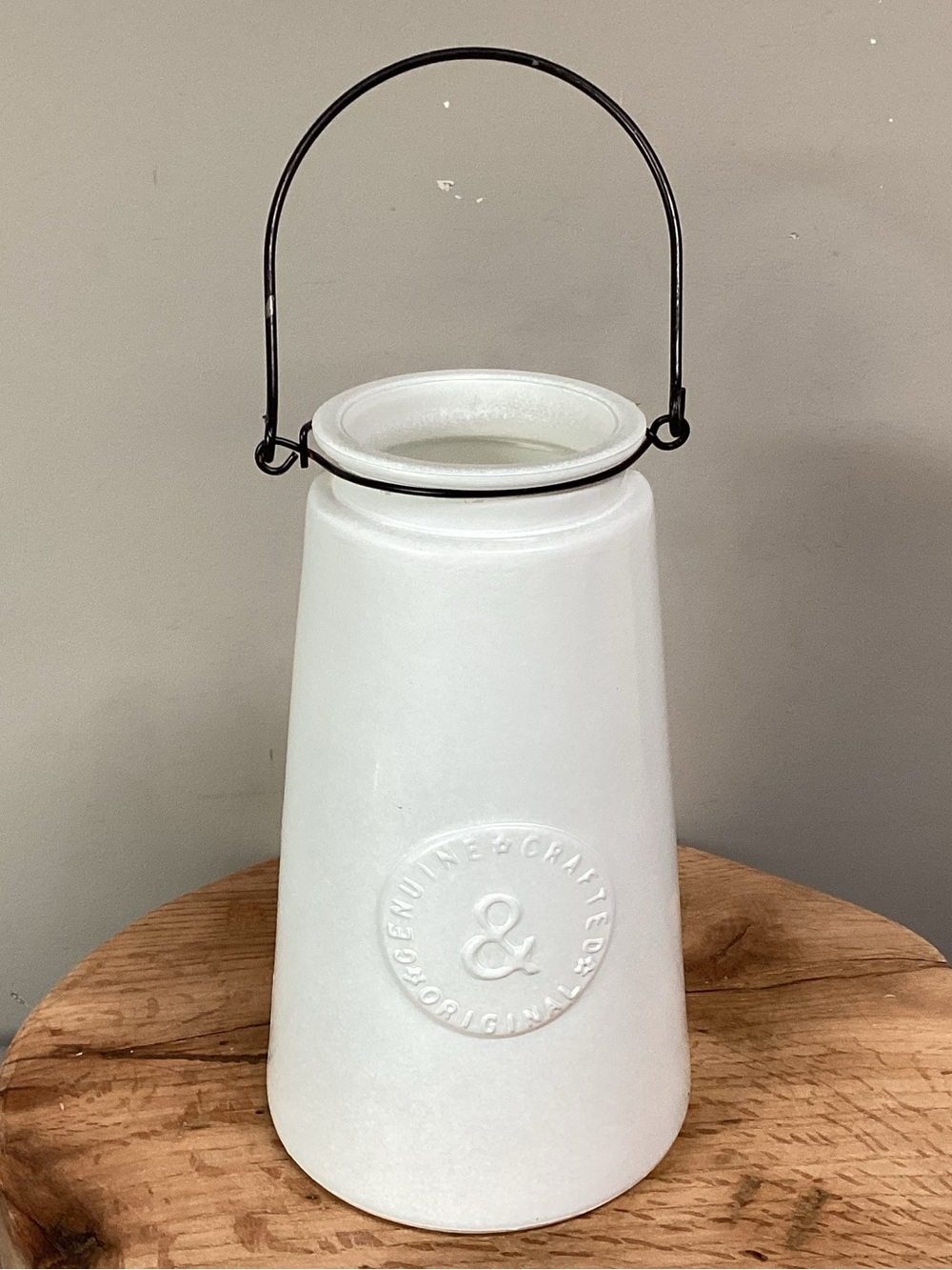 ⚪️ Genuine Crafted Original brand milk colored white jar with black bale wire